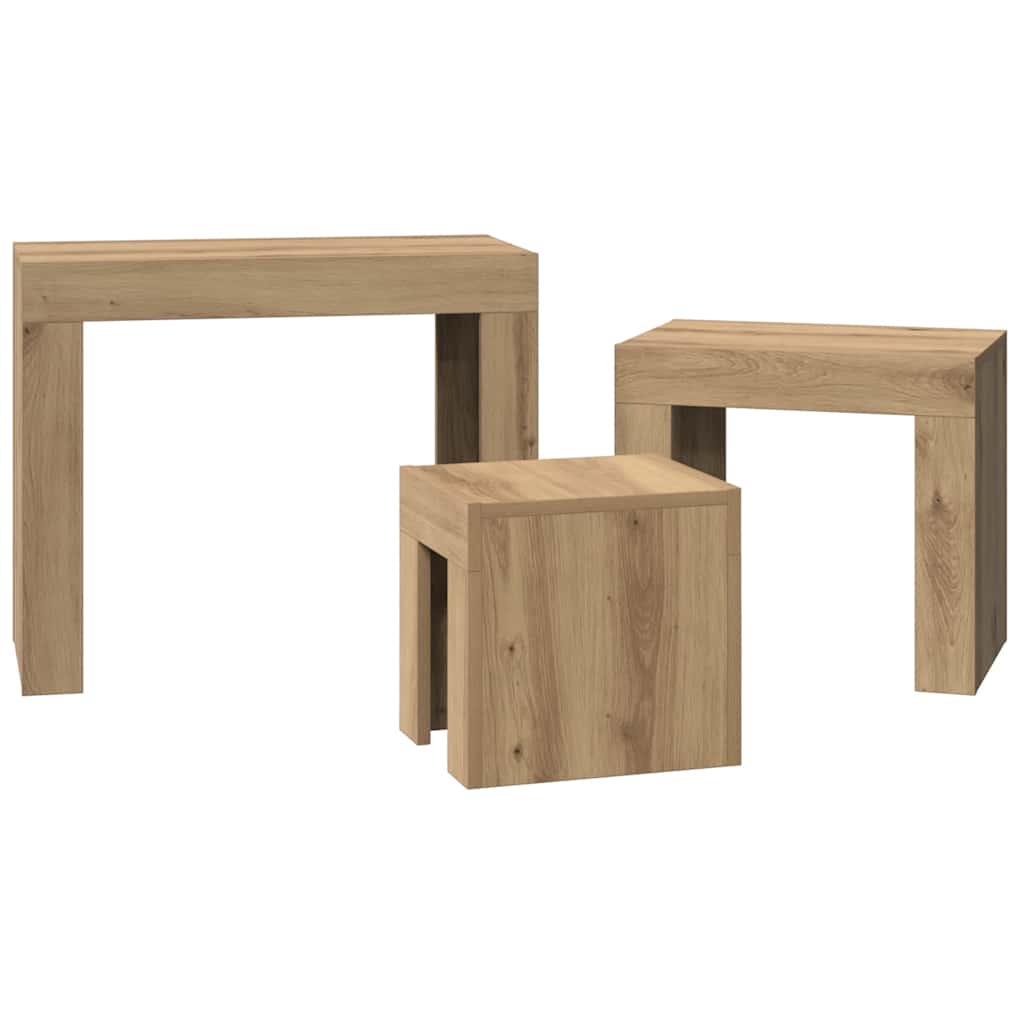 vidaXL Stoliki kawowe, wsuwane jeden po drugi, 3 szt., dąb artisan