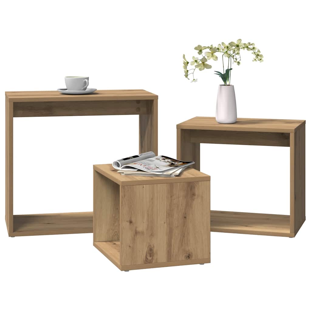 vidaXL Stoliki wsuwane pod siebie, 3 szt., kolor dąb artisan