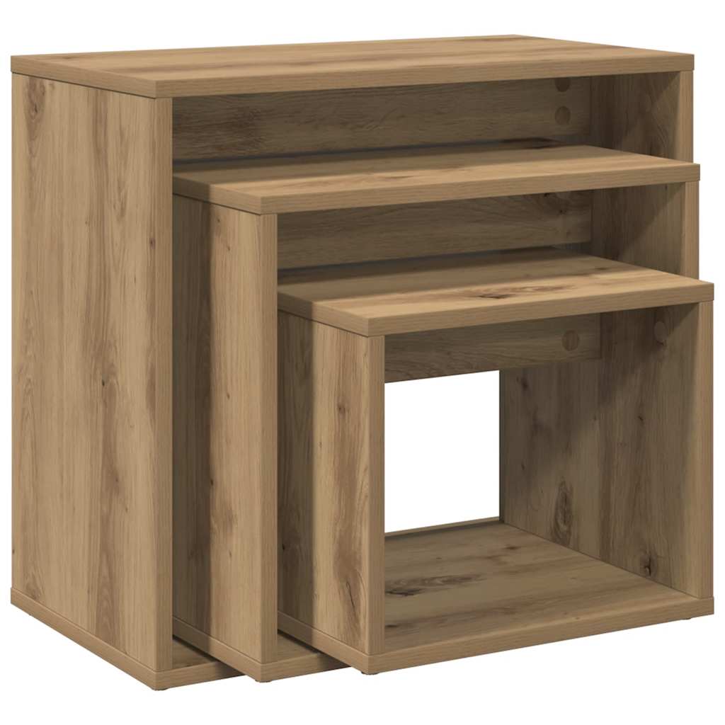 vidaXL Stoliki wsuwane pod siebie, 3 szt., kolor dąb artisan
