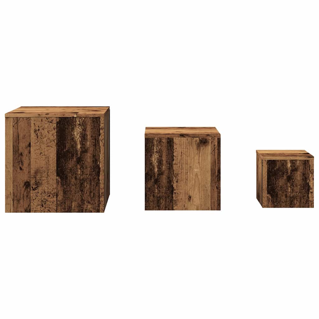 vidaXL Stoliki boczne, 3 szt., stare drewno, materiał drewnopochodny