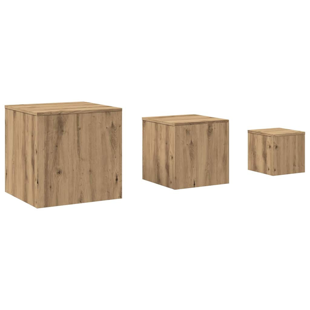vidaXL Stoliki boczne, 3 szt., dąb artisan, materiał drewnopochodny