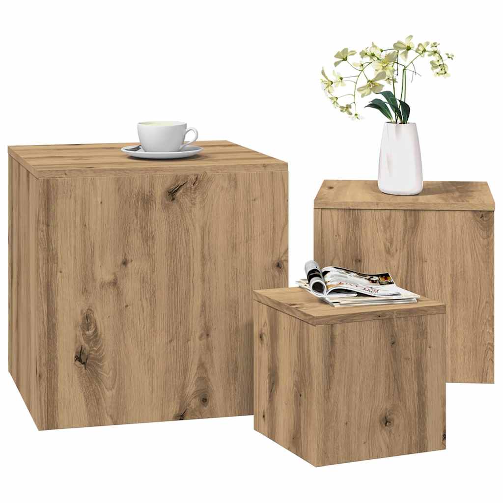 vidaXL Stoliki boczne, 3 szt., dąb artisan, materiał drewnopochodny