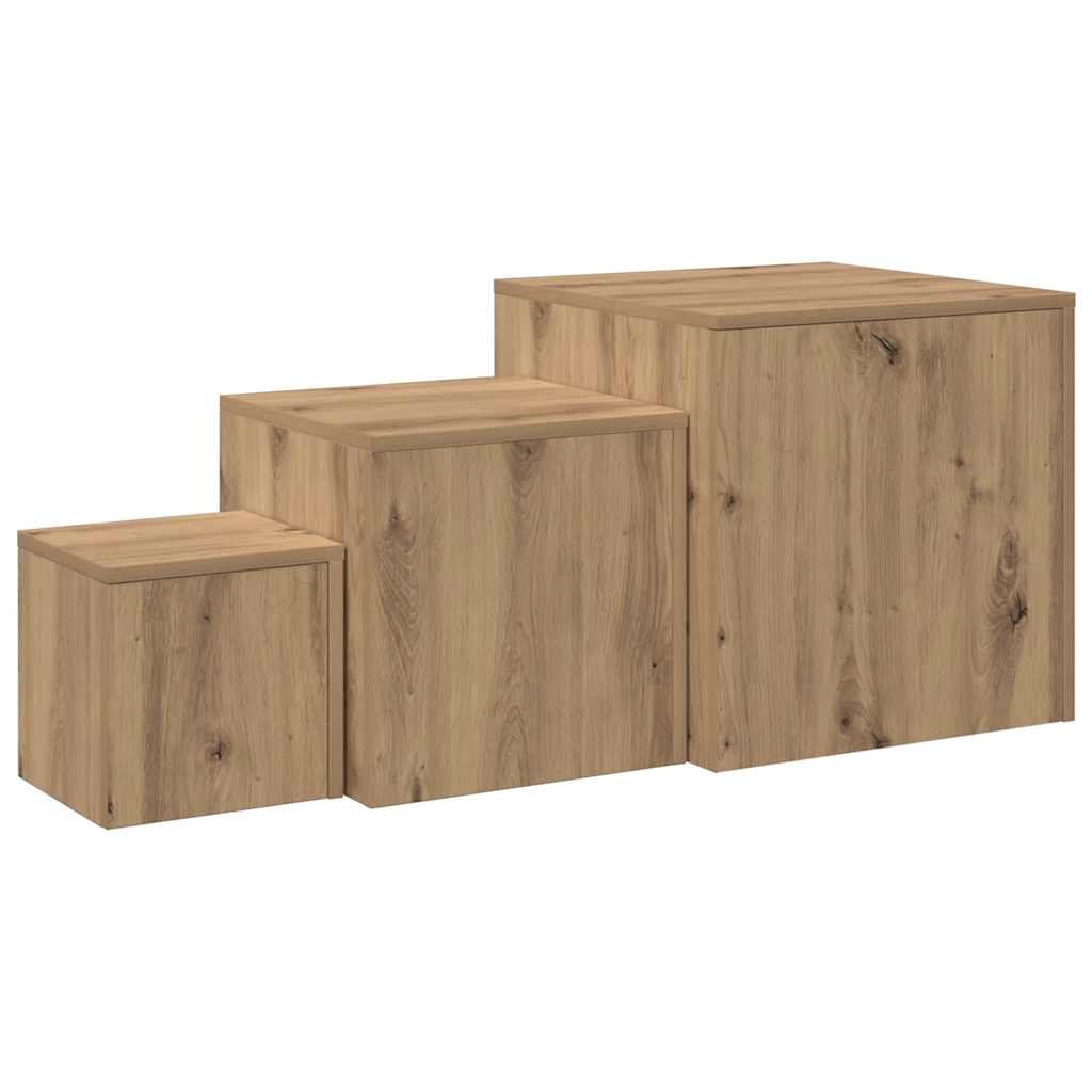 vidaXL Stoliki boczne, 3 szt., dąb artisan, materiał drewnopochodny