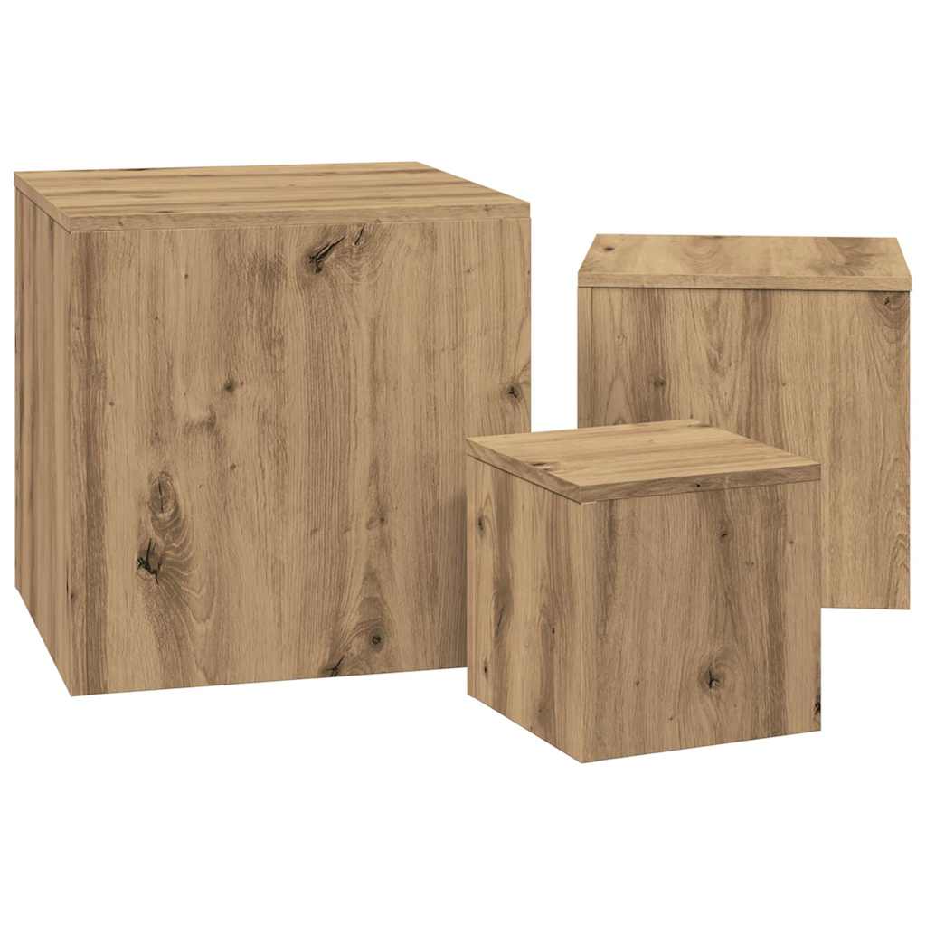 vidaXL Stoliki boczne, 3 szt., dąb artisan, materiał drewnopochodny