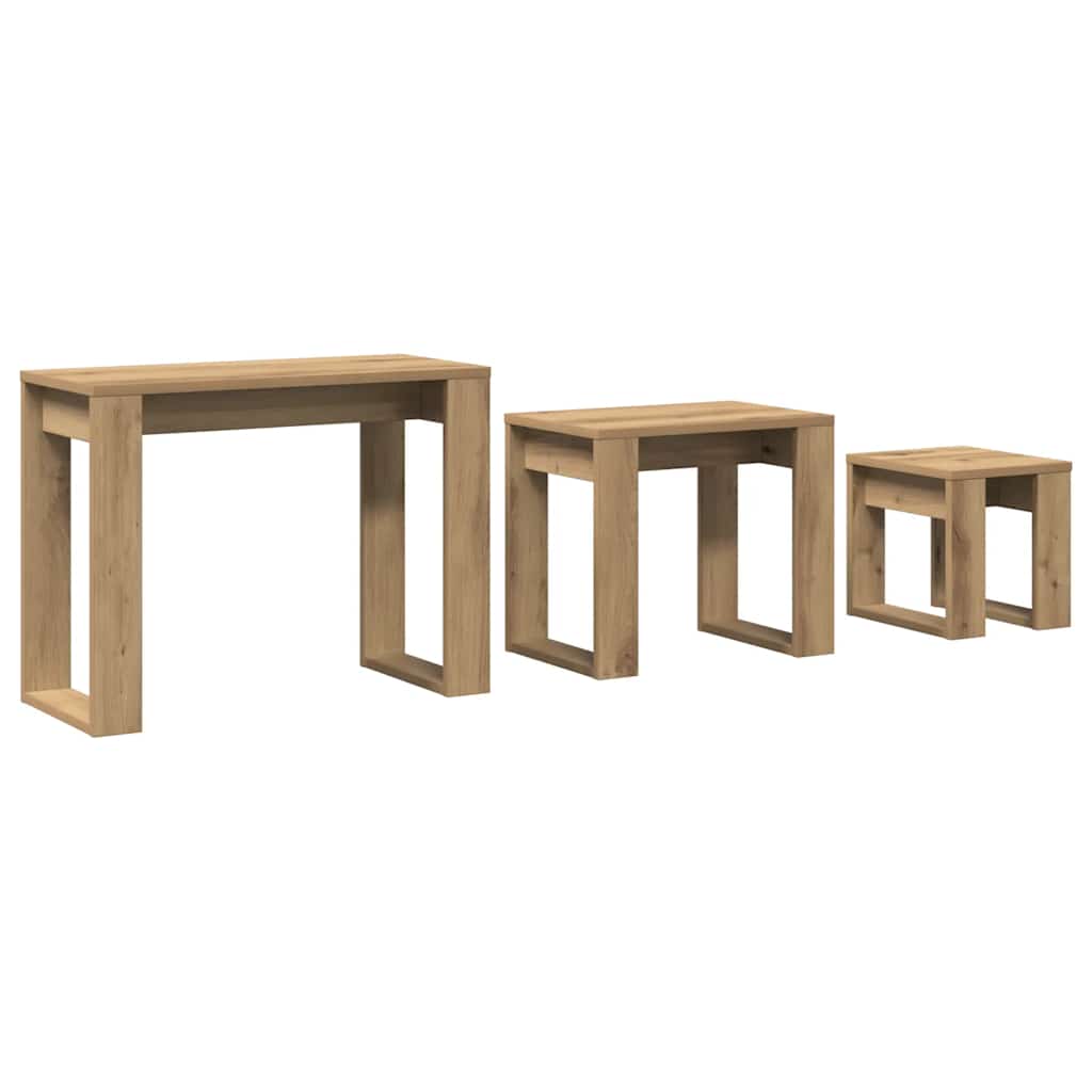 vidaXL Stoliki wsuwane pod siebie, 3 szt., kolor dąb artisan