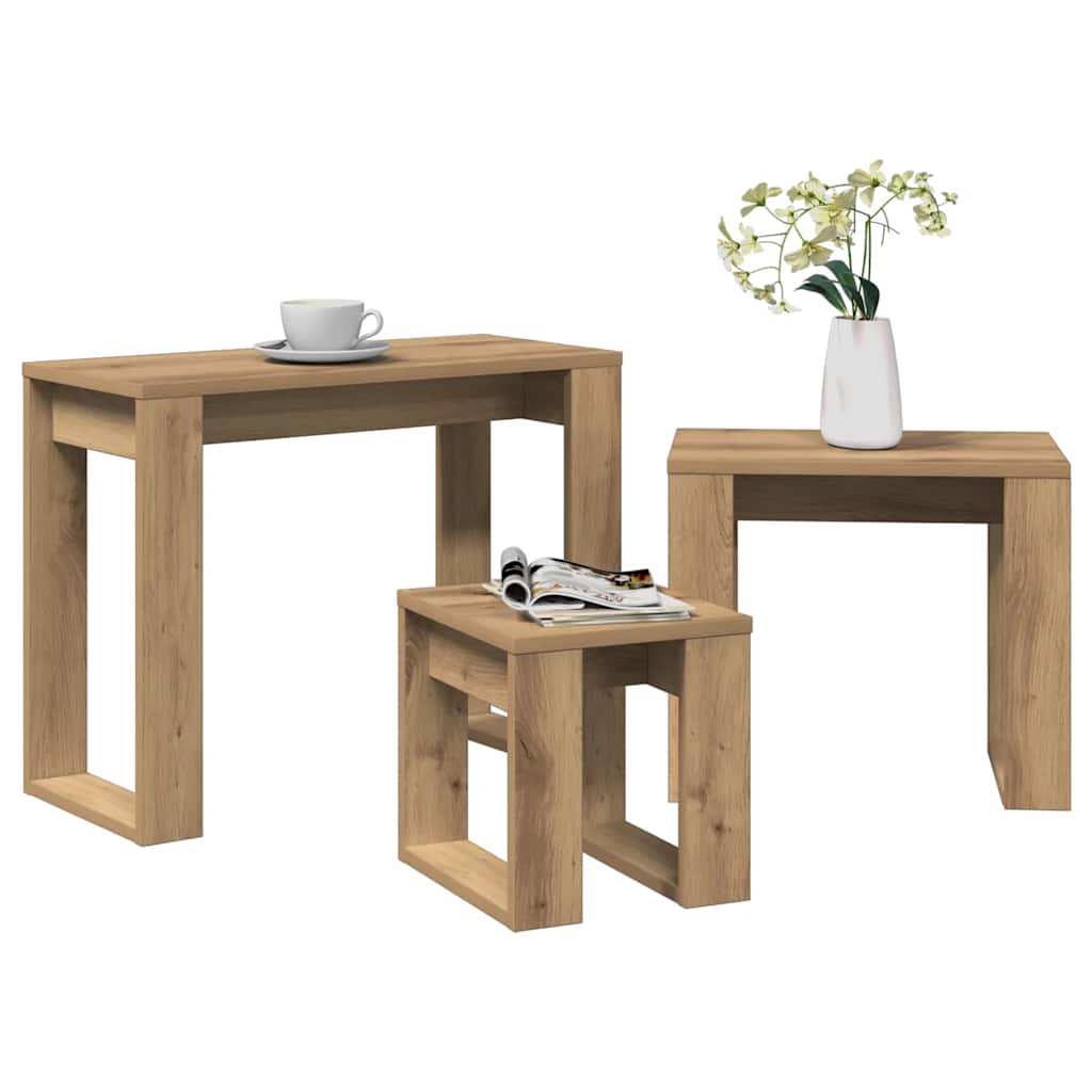vidaXL Stoliki wsuwane pod siebie, 3 szt., kolor dąb artisan
