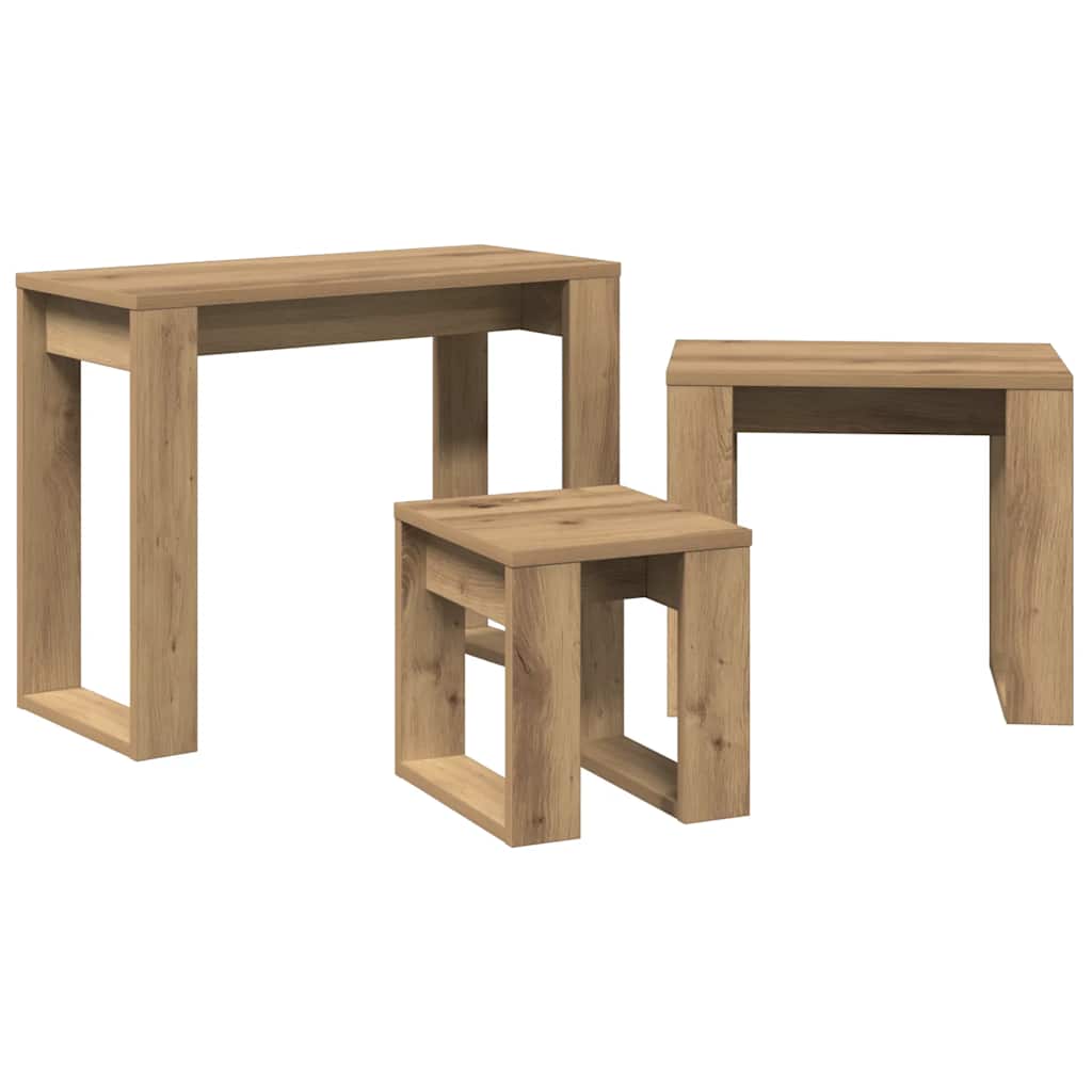 vidaXL Stoliki wsuwane pod siebie, 3 szt., kolor dąb artisan