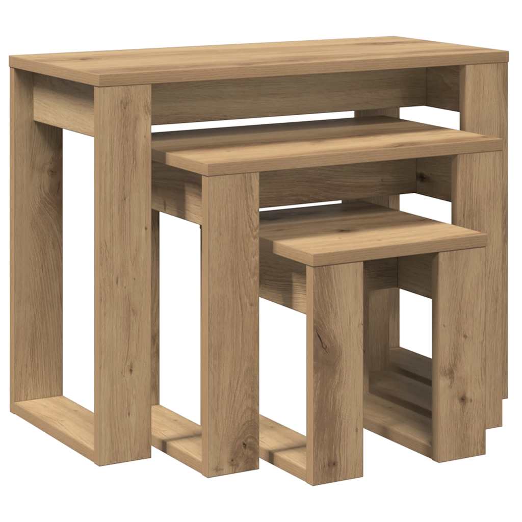 vidaXL Stoliki wsuwane pod siebie, 3 szt., kolor dąb artisan