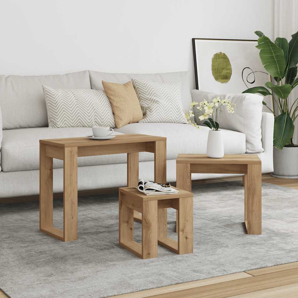 vidaXL Stoliki wsuwane pod siebie, 3 szt., kolor dąb artisan