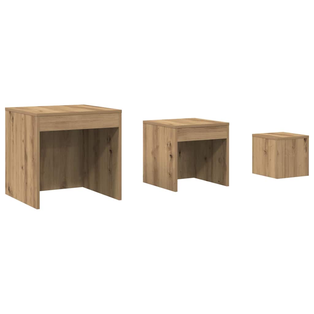 vidaXL Stoliki wsuwane pod siebie, 3 szt., kolor dąb artisan