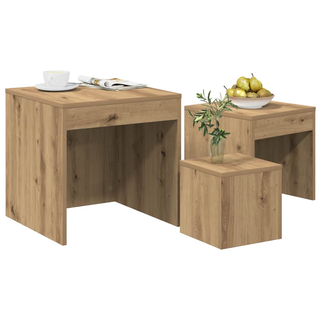 vidaXL Stoliki wsuwane pod siebie, 3 szt., kolor dąb artisan