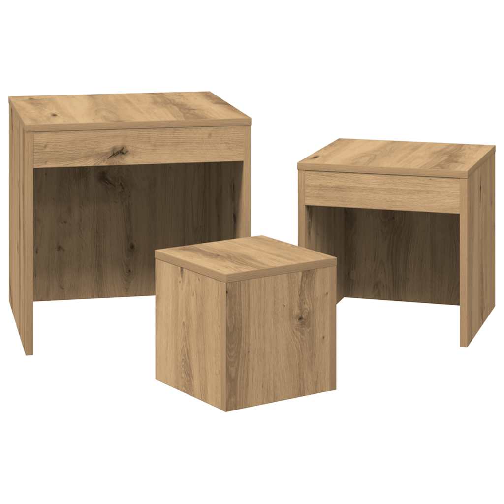 vidaXL Stoliki wsuwane pod siebie, 3 szt., kolor dąb artisan