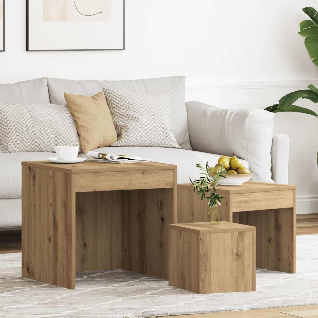 vidaXL Stoliki wsuwane pod siebie, 3 szt., kolor dąb artisan
