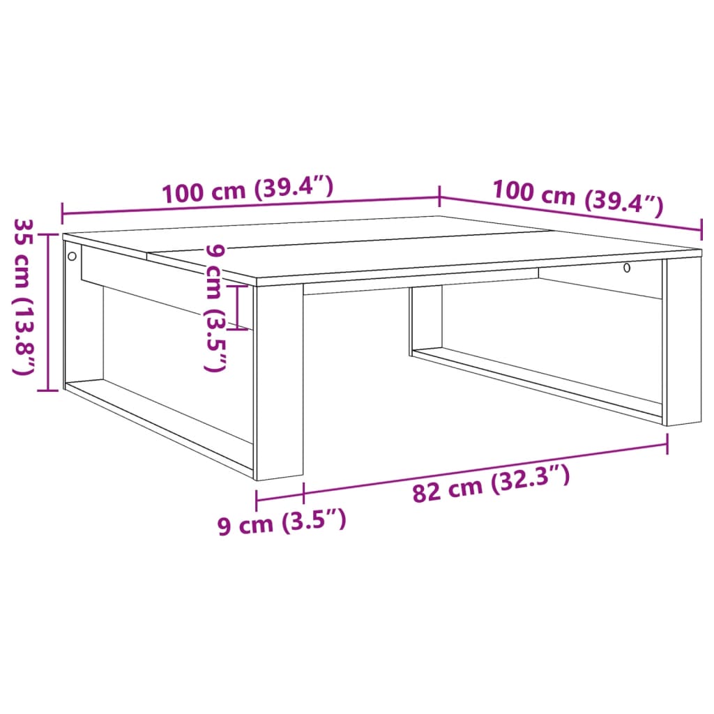vidaXL Stolik kawowy, kolor starego drewna, 100x100x35 cm