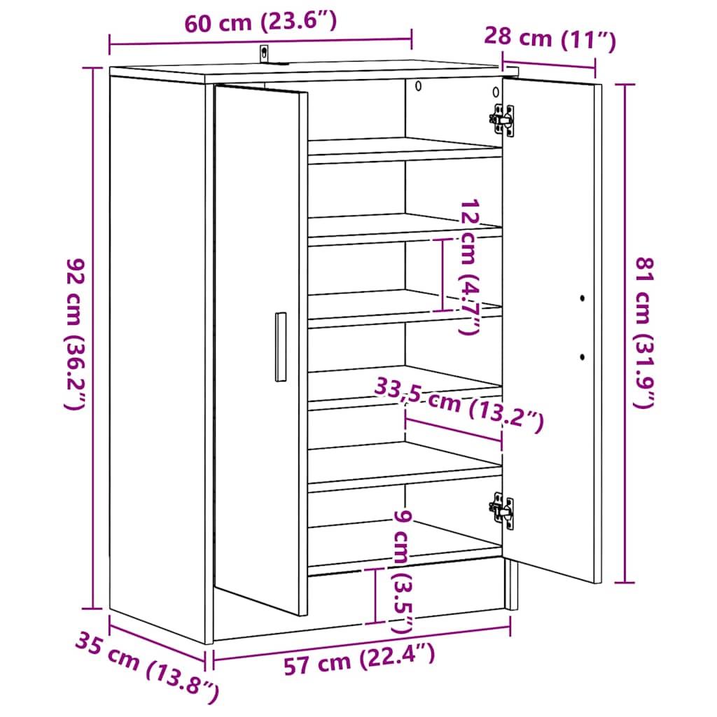 vidaXL Szafka na buty, stare drewno, 60x35x92 cm