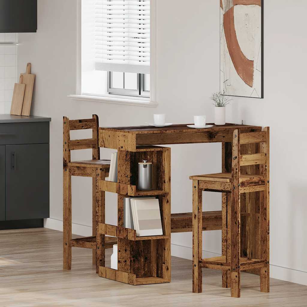 vidaXL Stolik barowy z półkami, stare drewno, 100x48x101,5 cm