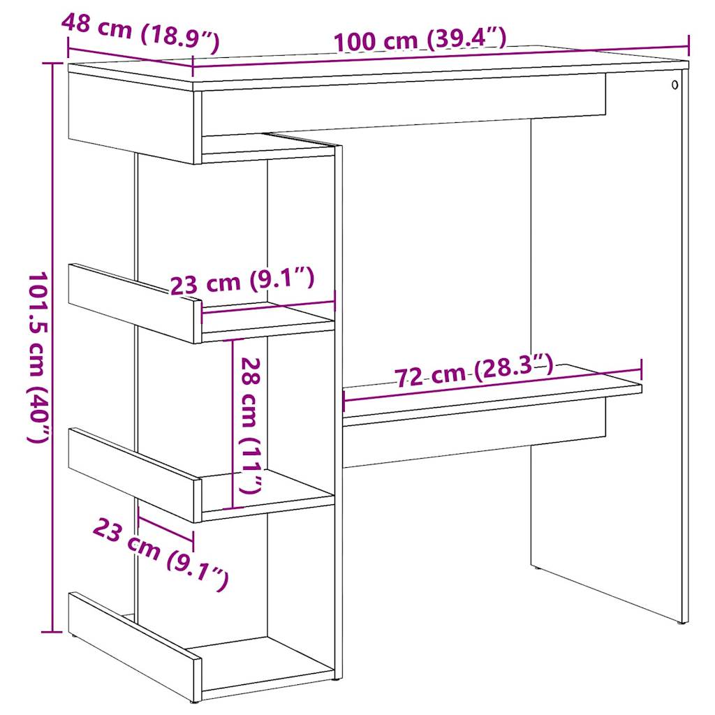 vidaXL Stolik barowy z półkami, stare drewno, 100x48x101,5 cm