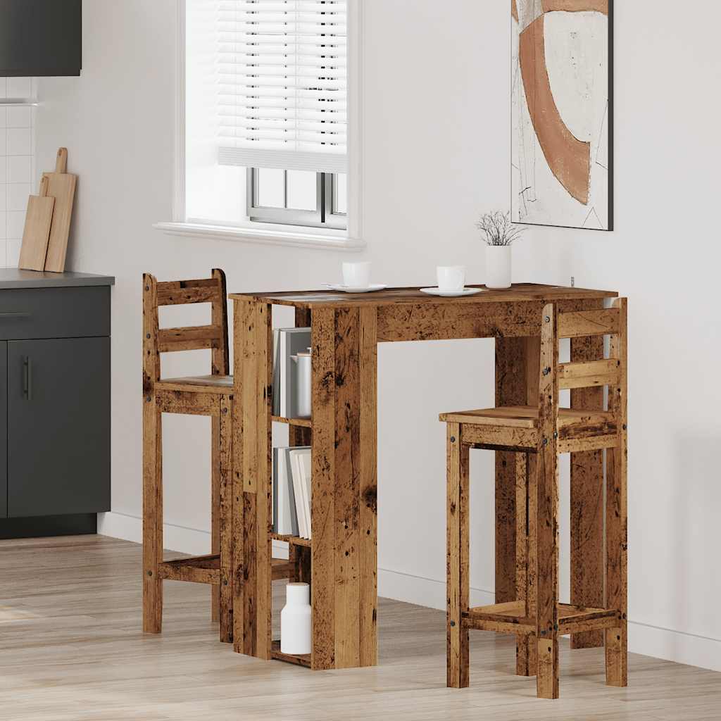 vidaXL Stolik barowy z półkami, stare drewno, 102x50x103,5 cm