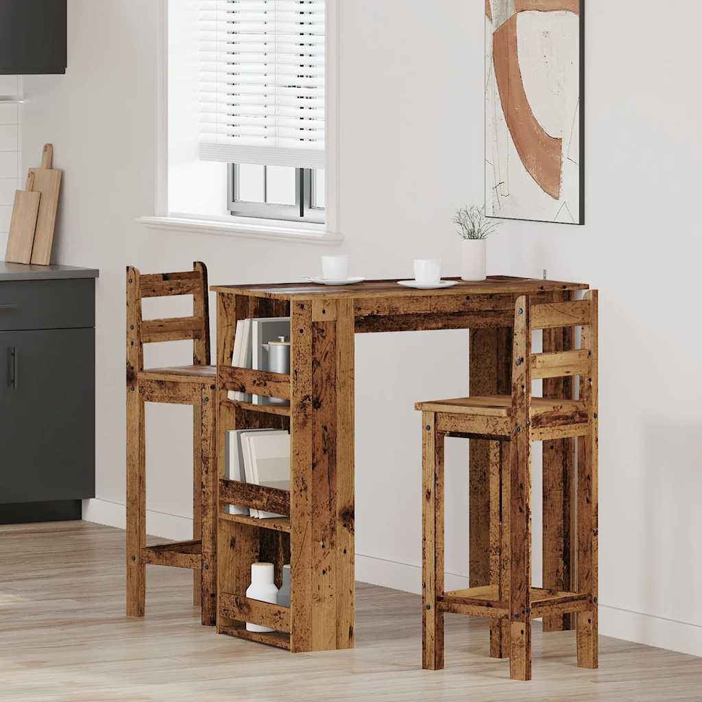 vidaXL Stolik barowy ze schowkiem, stare drewno, 102x50x103,5 cm