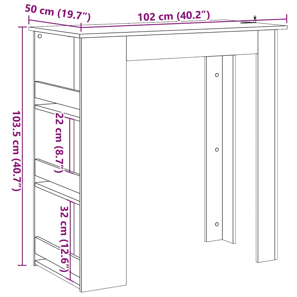 vidaXL Stolik barowy ze schowkiem, stare drewno, 102x50x103,5 cm