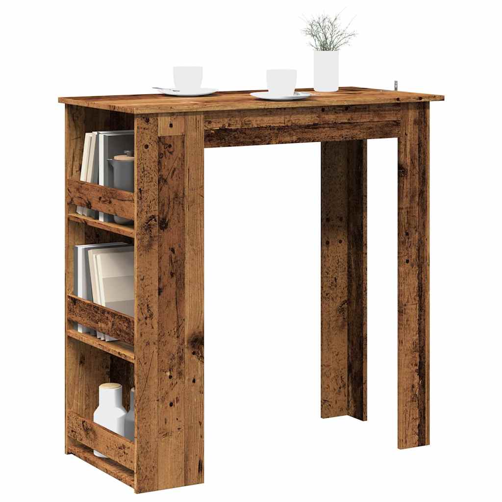 vidaXL Stolik barowy ze schowkiem, stare drewno, 102x50x103,5 cm