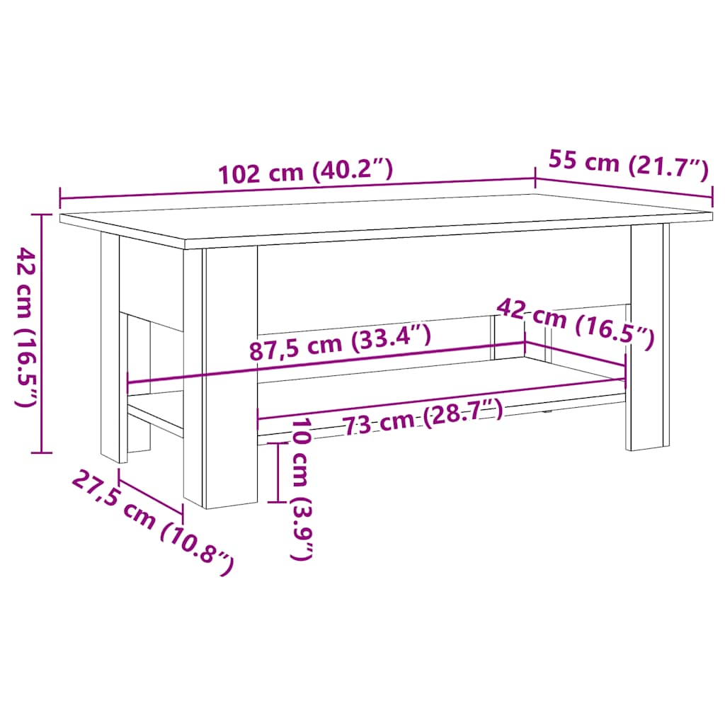 vidaXL Stolik kawowy, stare drewno, 102x55x42 cm