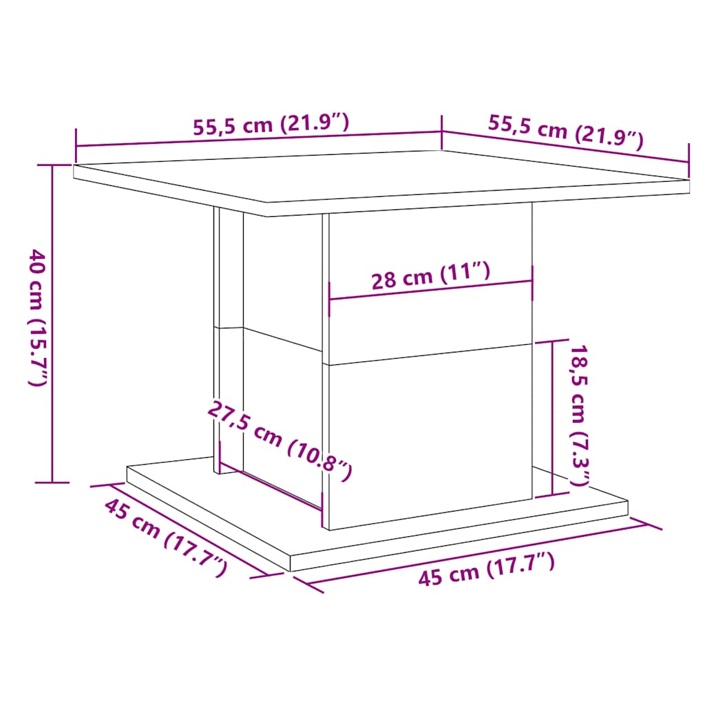 vidaXL Stolik kawowy, stare drewno, 55,5x55,5x40 cm