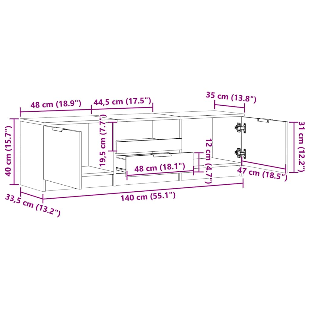 vidaXL Szafka pod telewizor, stare drewno, 140x35x40 cm