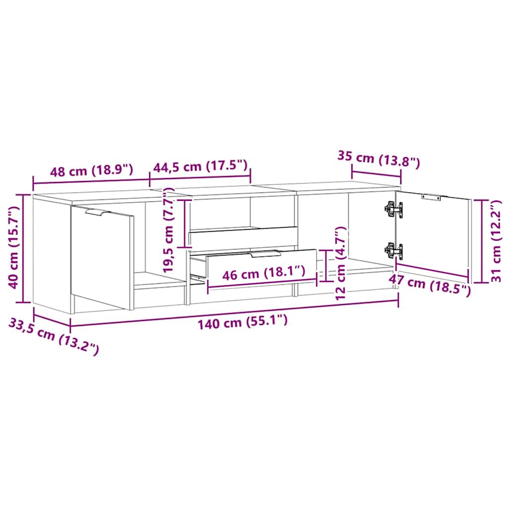 vidaXL Szafka RTV Artisan Oak 140x35x40 cm Drewno konstrukcyjne