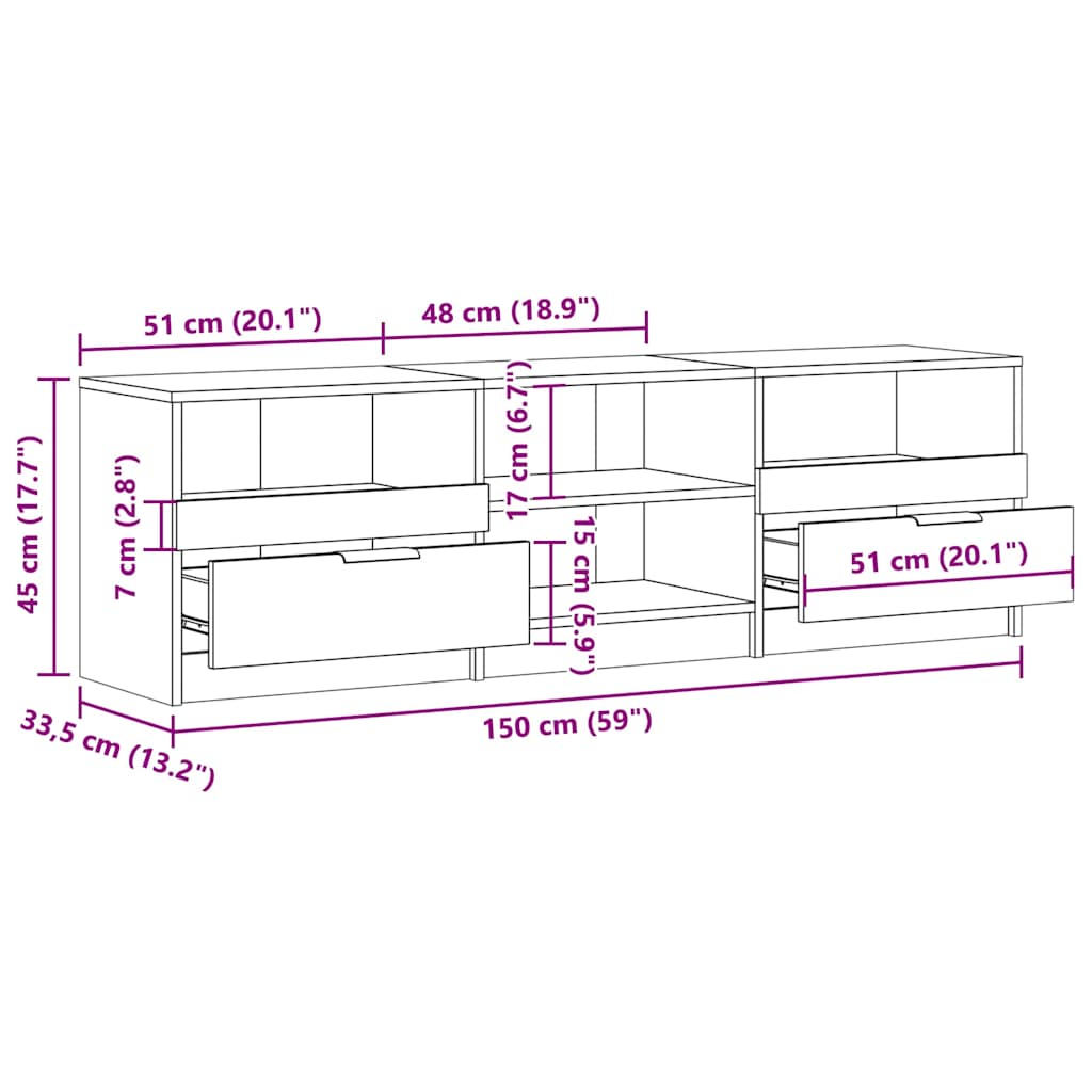 vidaXL Szafka pod telewizor, stare drewno, 150x33,5x45 cm