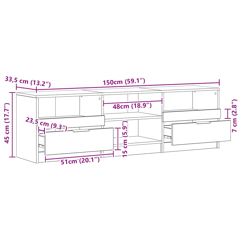 vidaXL Szafka pod telewizor, dab artisan, 150x33,5x45 cm