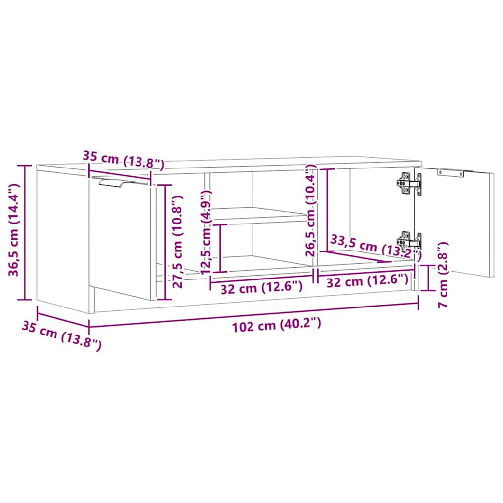 vidaXL Szafka pod telewizor, dab artisan, 102x35x36,5 cm