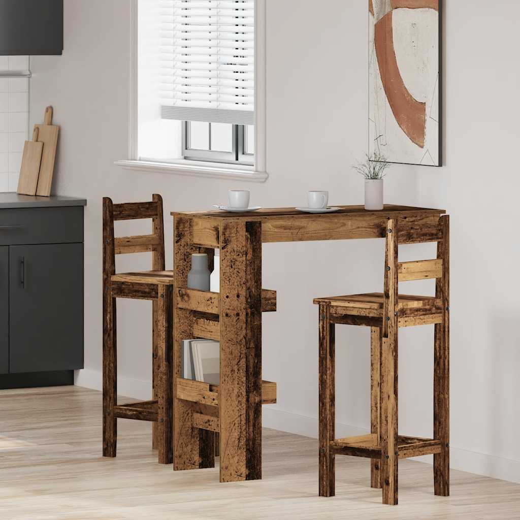 vidaXL Ścienny stolik barowy, stare drewno, 102x45x103,5 cm