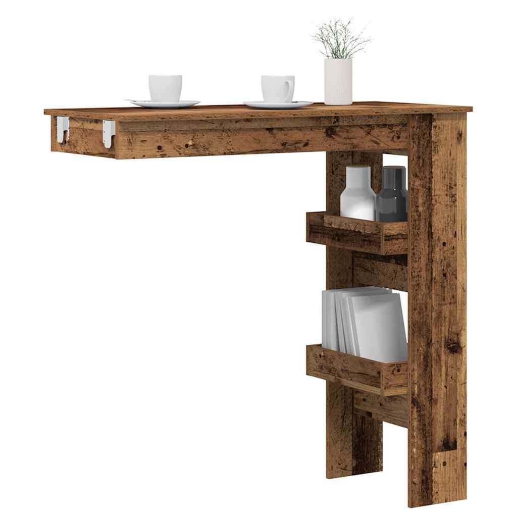 vidaXL Ścienny stolik barowy, stare drewno, 102x45x103,5 cm