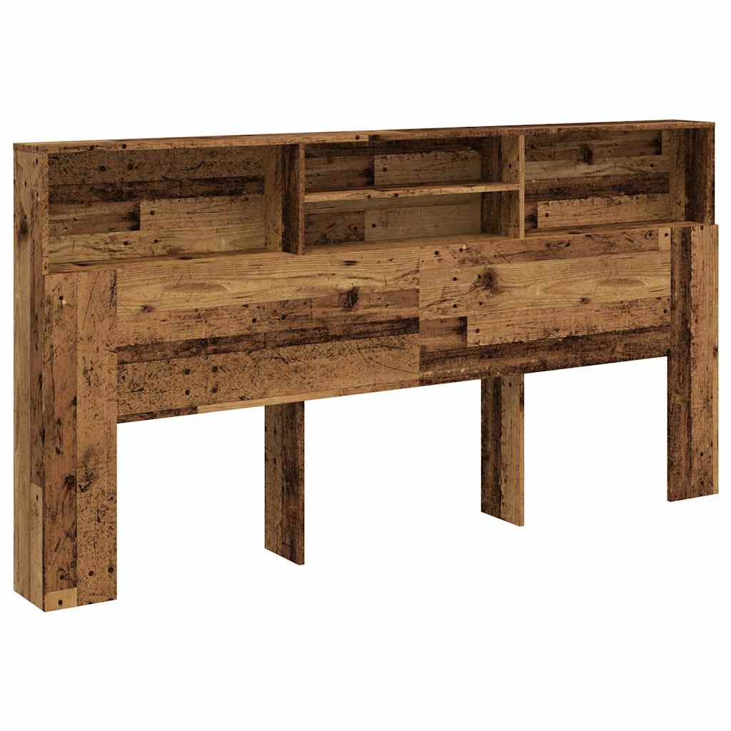 vidaXL Zagłówek z półkami, stare drewno, 200x19x103,5 cm