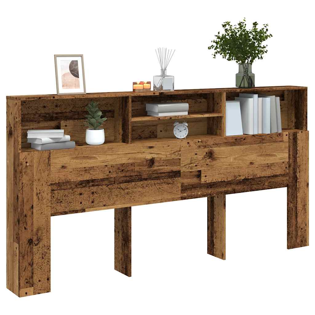 vidaXL Zagłówek z półkami, stare drewno, 200x19x103,5 cm