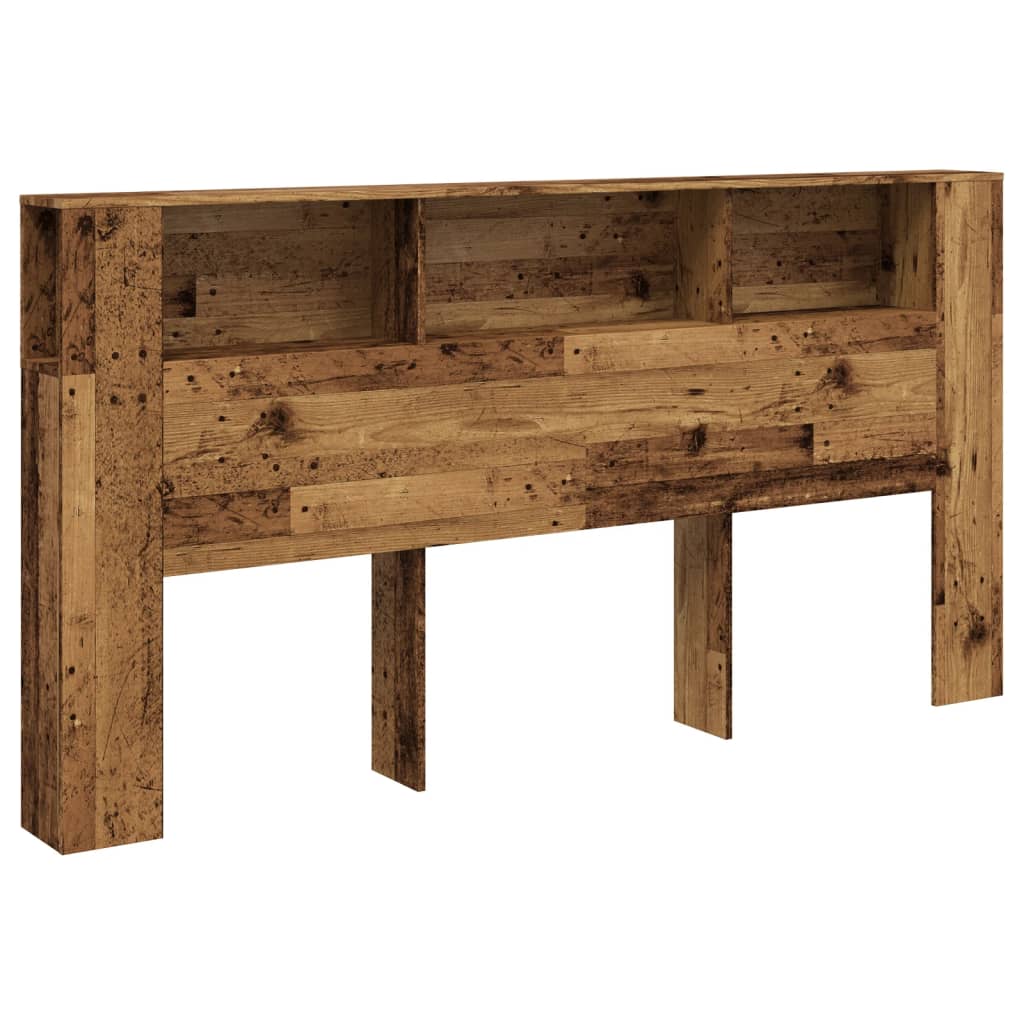vidaXL Zagłówek z półkami, stare drewno, 200x18,5x102,5 cm