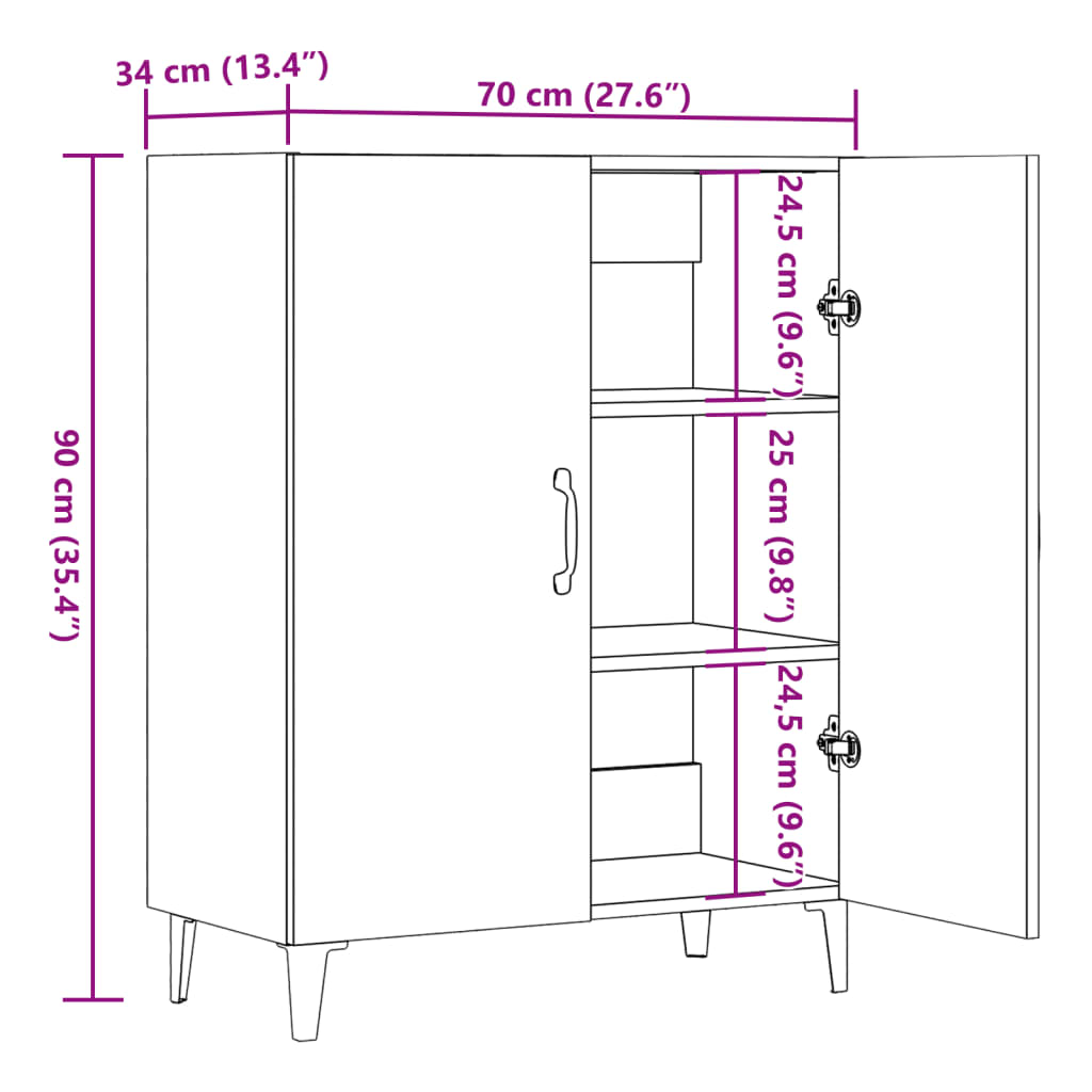 vidaXL Szafka, stare drewno, 70x34x90 cm, materiał drewnopochodny