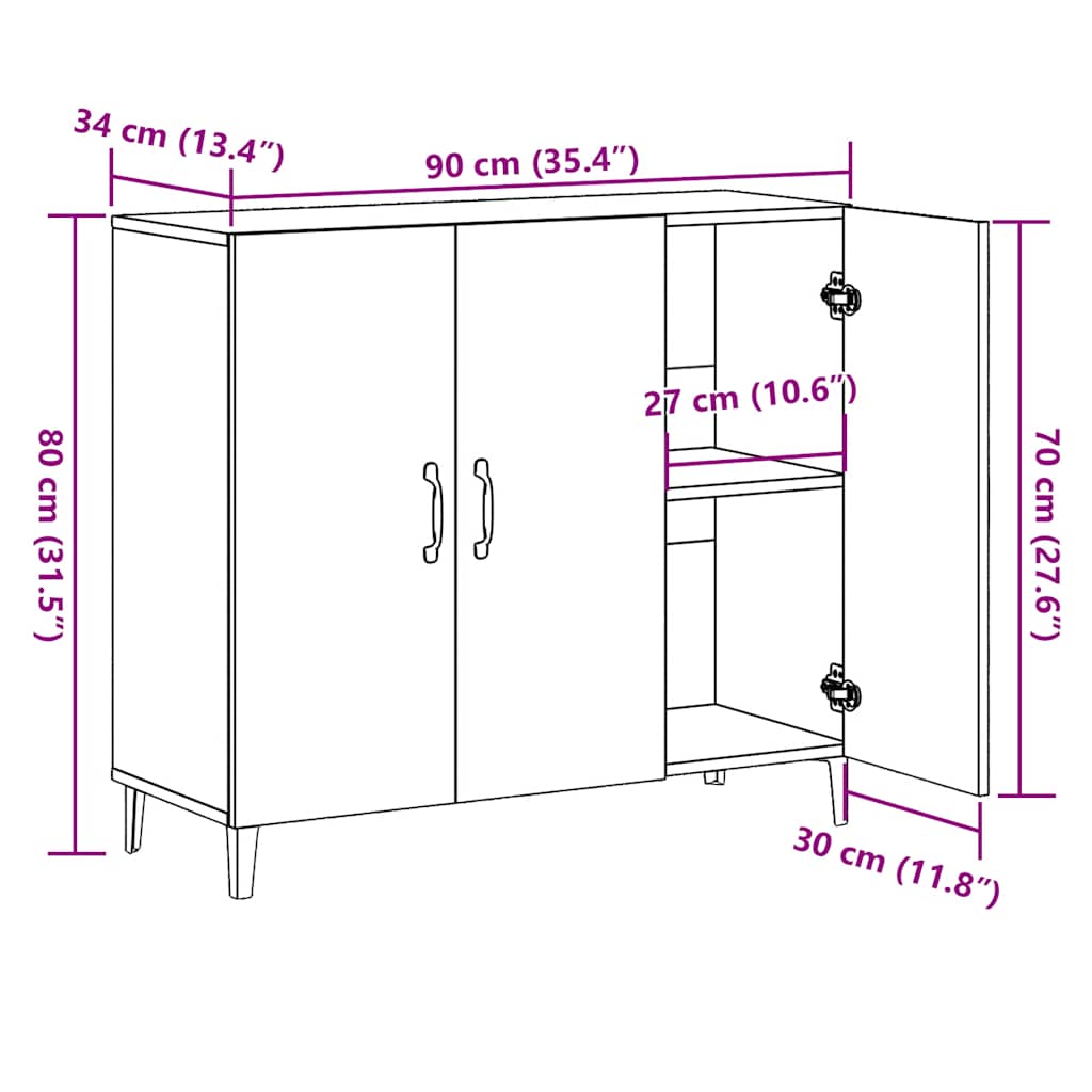 vidaXL Szafka, stare drewno, 90x34x80 cm, materiał drewnopochodny