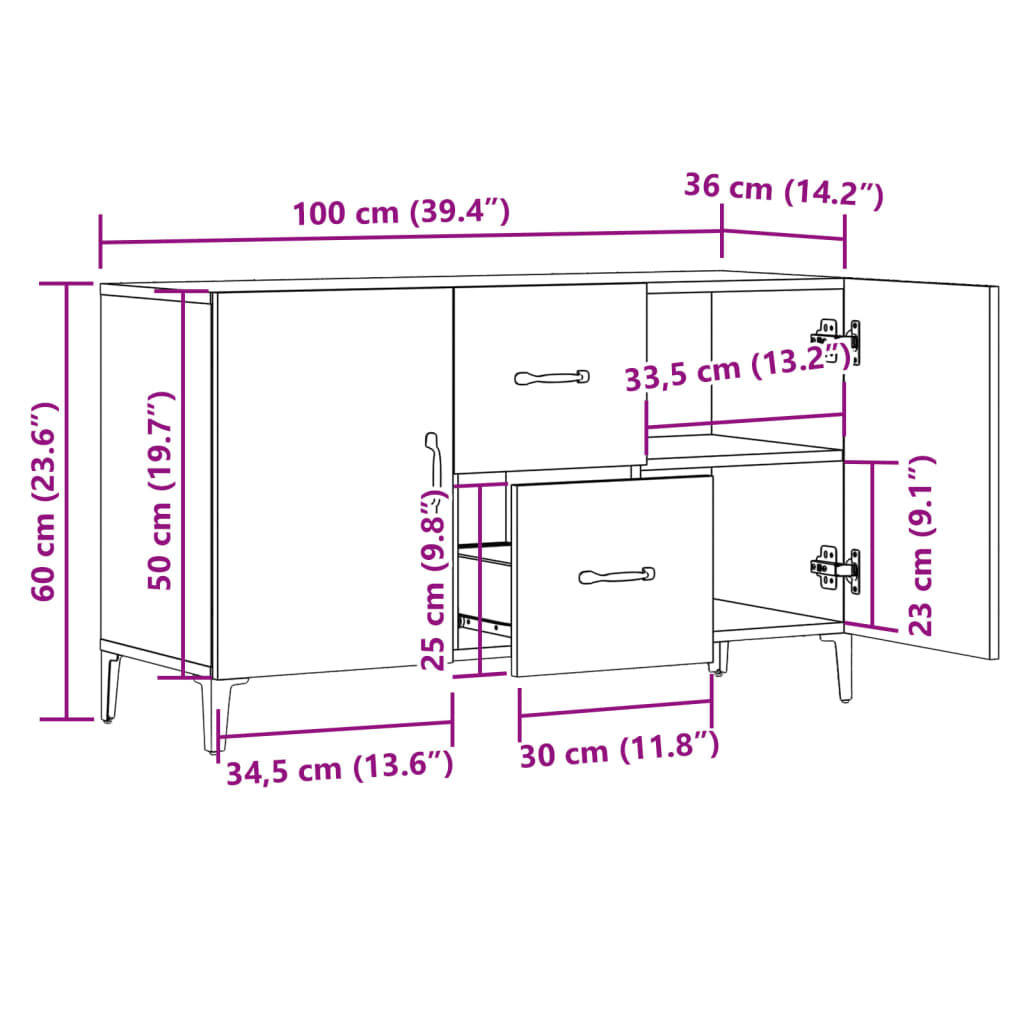 vidaXL Komoda, stare drewno, 100x36x60 cm, materiał drewnopochodny
