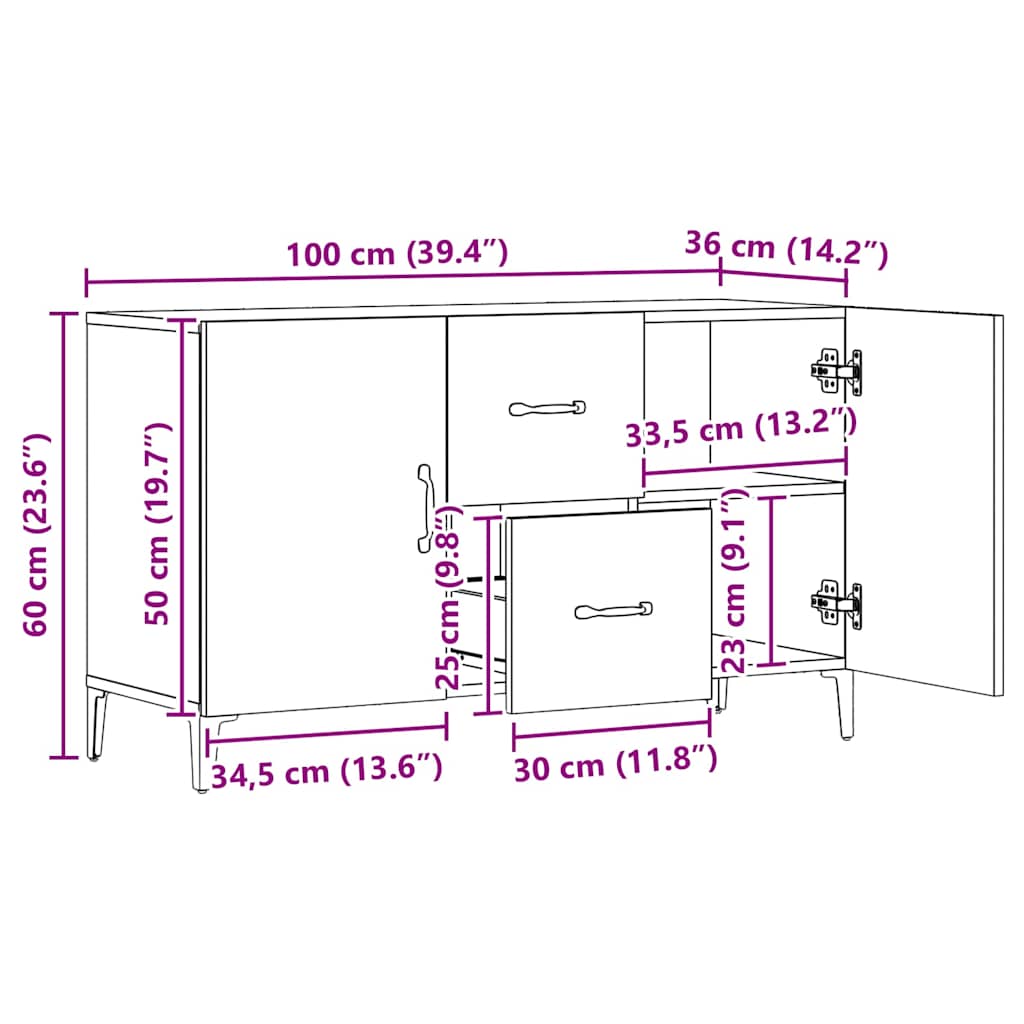 vidaXL Komoda, dąb artisan, 100x36x60 cm, materiał drewnopochodny