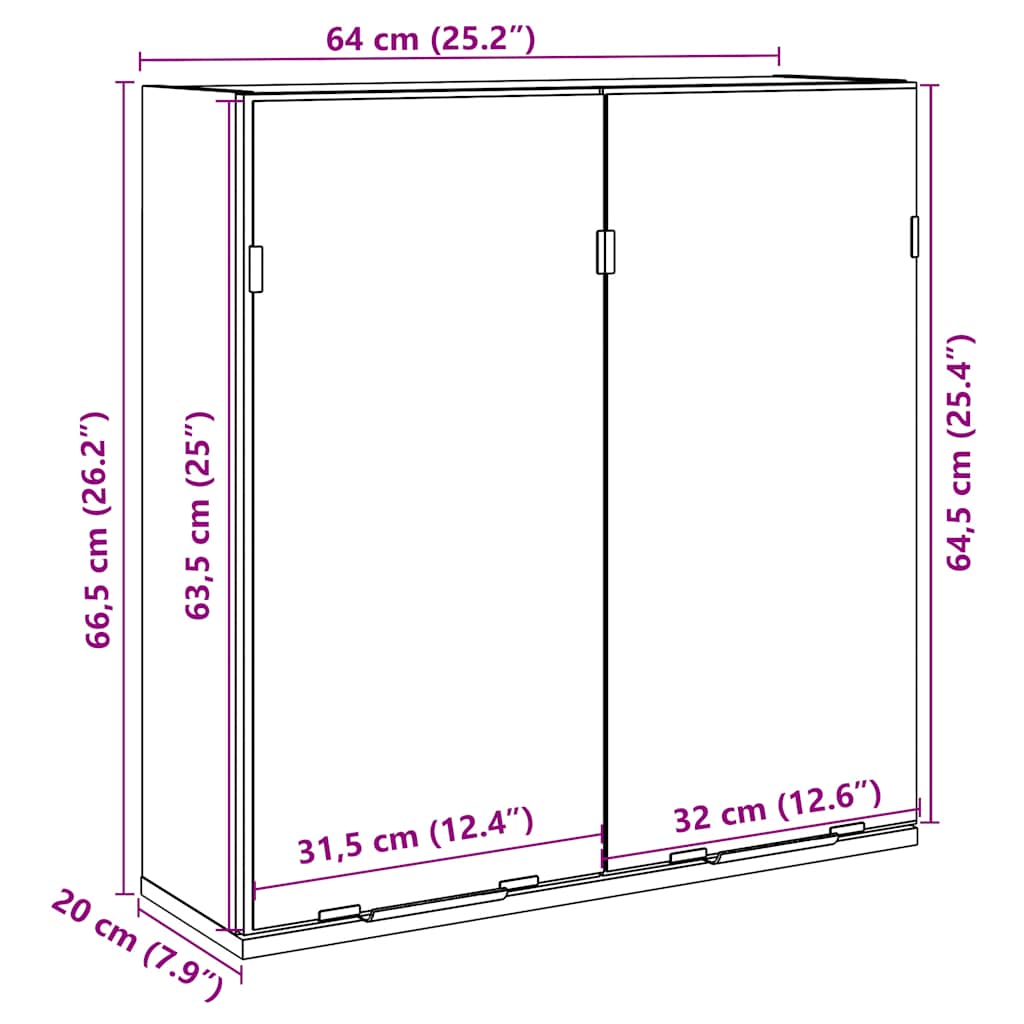 vidaXL Szafka łazienkowa z lustrem, stare drewno, 64x20x66,5 cm