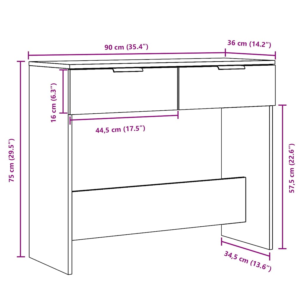 vidaXL Stolik konsolowy, stare drewno, 90x36x75 cm