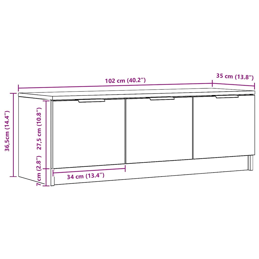 vidaXL Szafka pod telewizor, dab artisan, 102x35x36,5 cm