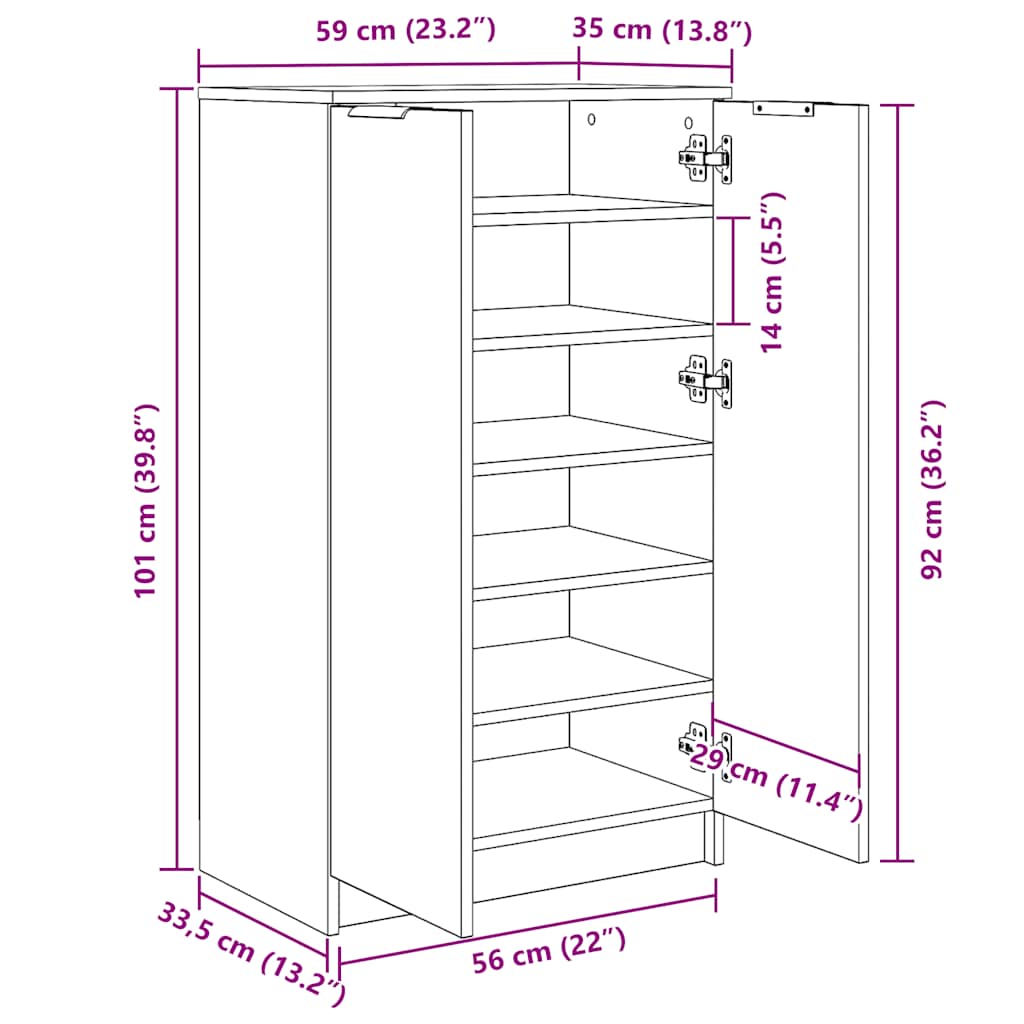 vidaXL Szafka na buty, stare drewno, 59x35x100,5 cm