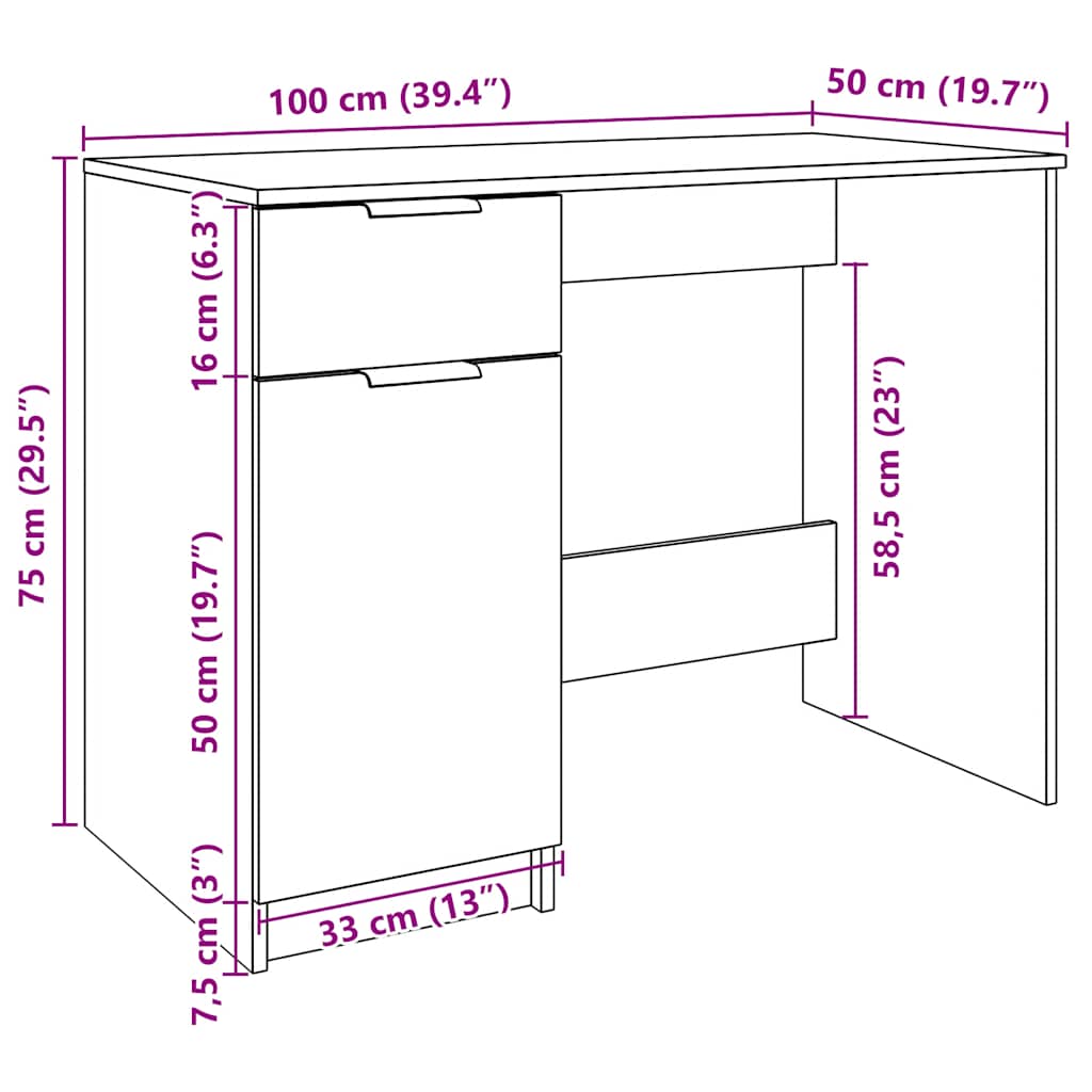 vidaXL Biurko, stare drewno, 100x50x75 cm, materiał drewnopochodny