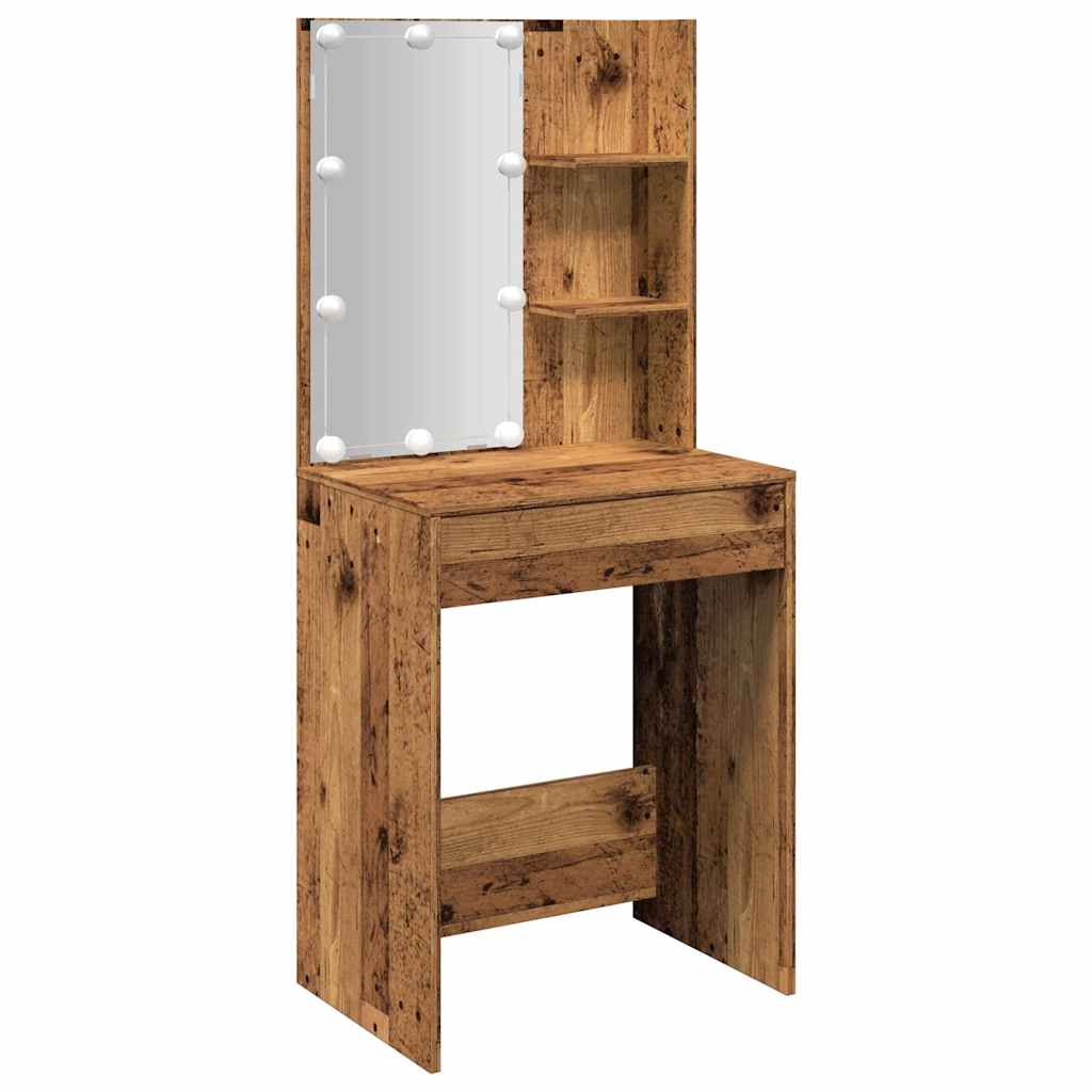 vidaXL Toaletka z oświetleniem LED, stare drewno, 60x40x140 cm