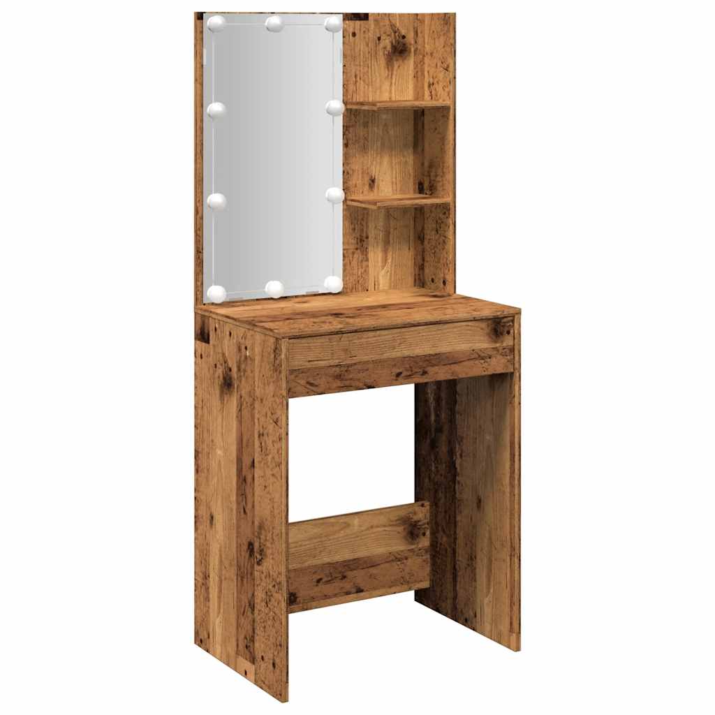 vidaXL Toaletka z oświetleniem LED, stare drewno, 60x40x140 cm