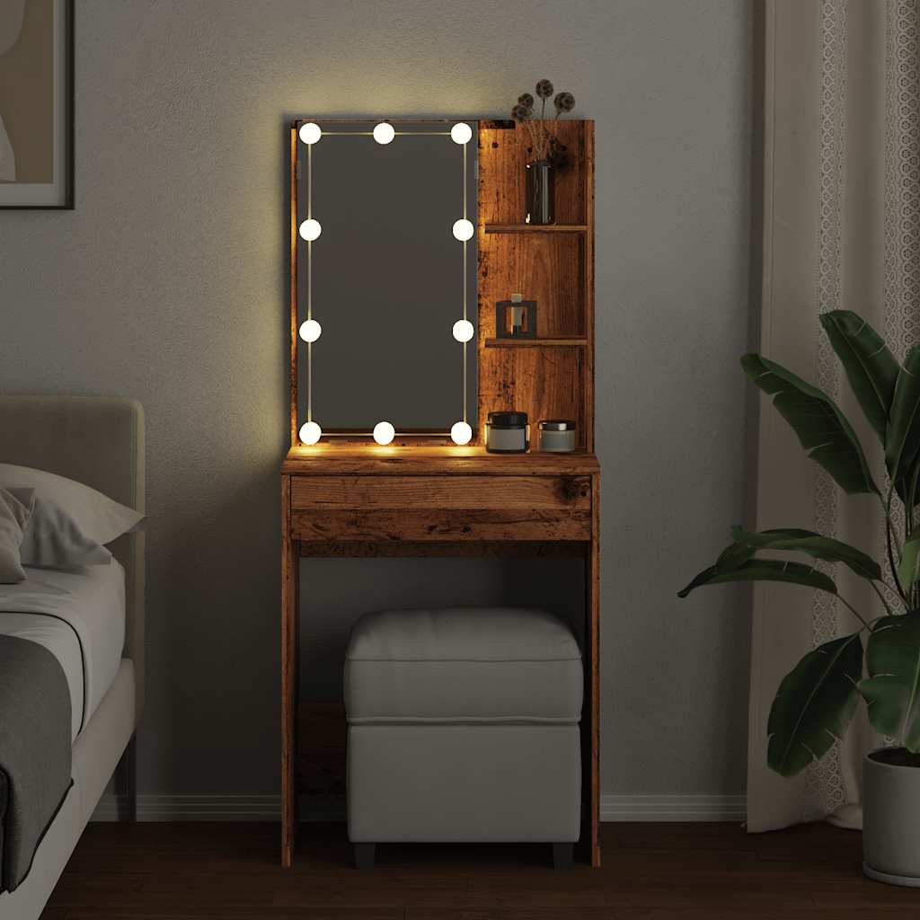vidaXL Toaletka z oświetleniem LED, stare drewno, 60x40x140 cm