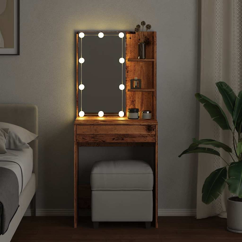 vidaXL Toaletka z oświetleniem LED, stare drewno, 60x40x140 cm